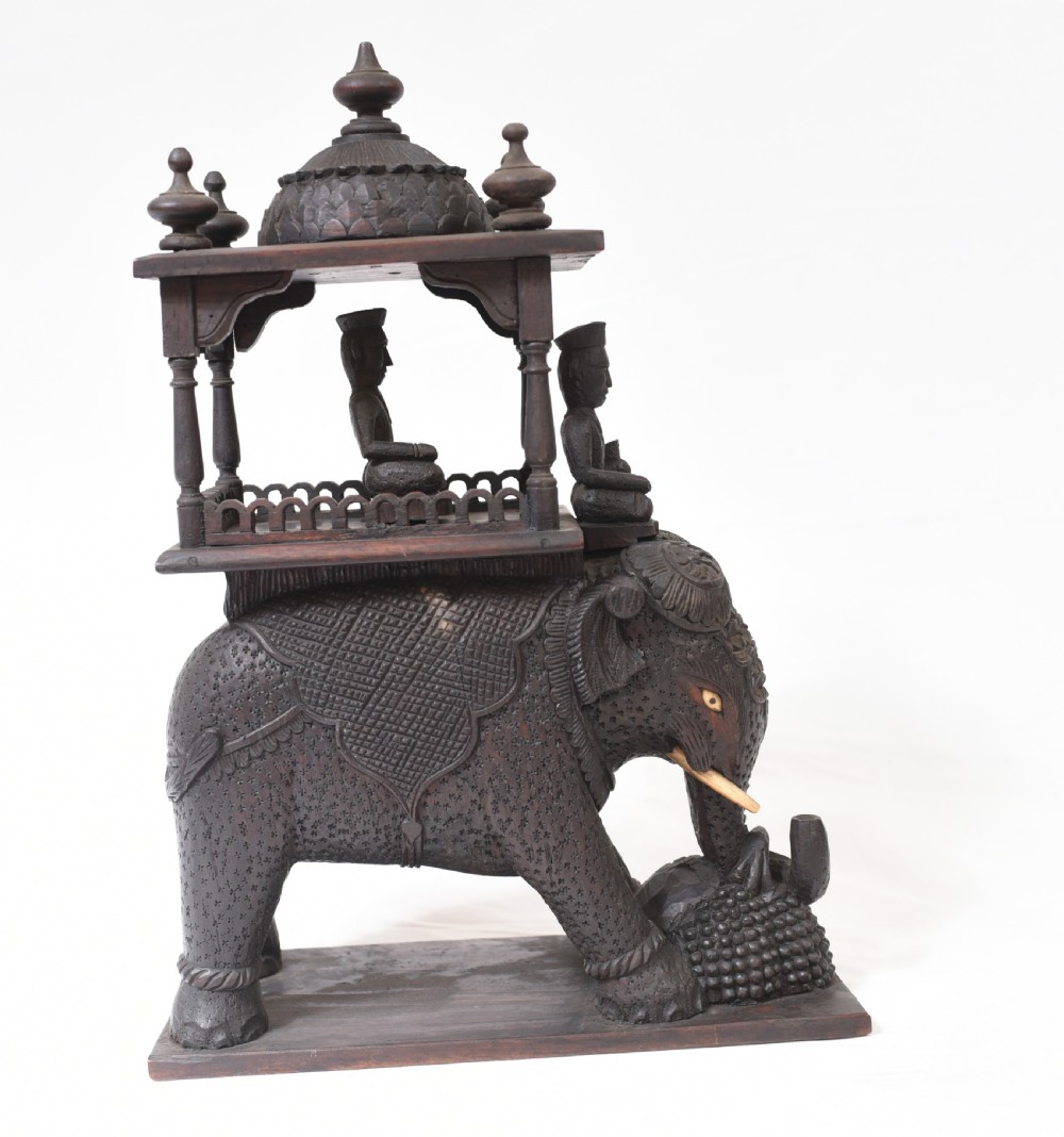 Carved Burmese Elephant Statue Antique 1890 Burma View X