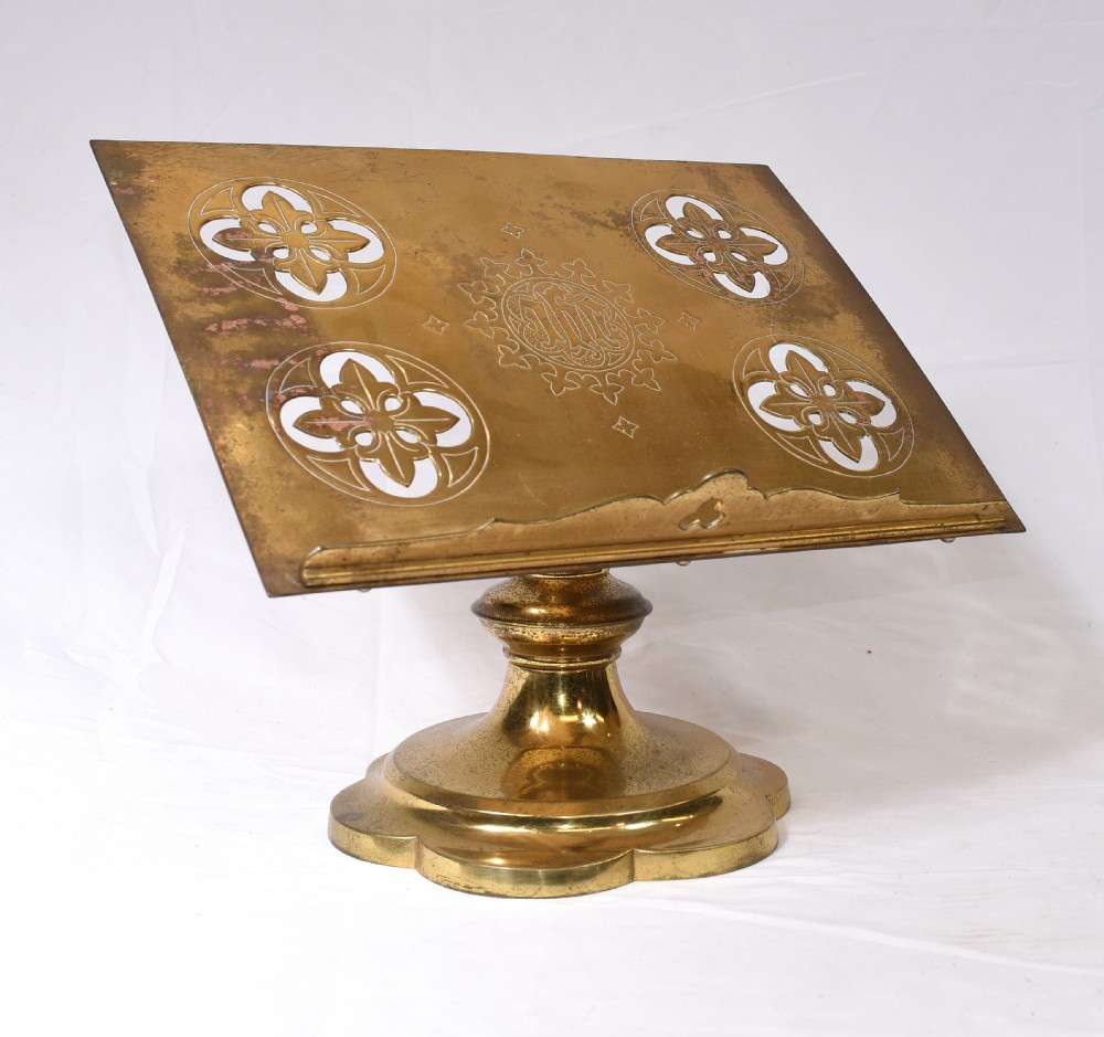 Victorian Gothic Reading Stand Antique Brass 1860 Lecturn