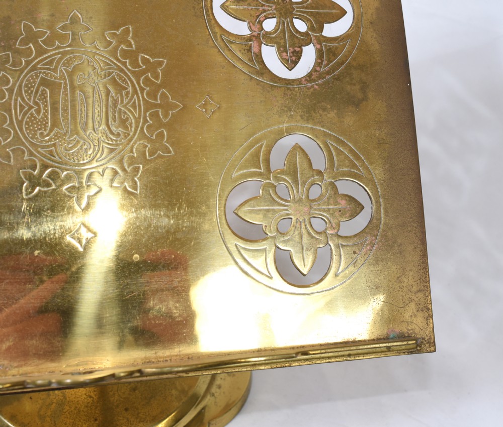 Victorian Gothic Reading Stand Antique Brass 1860 Lecturn View IV