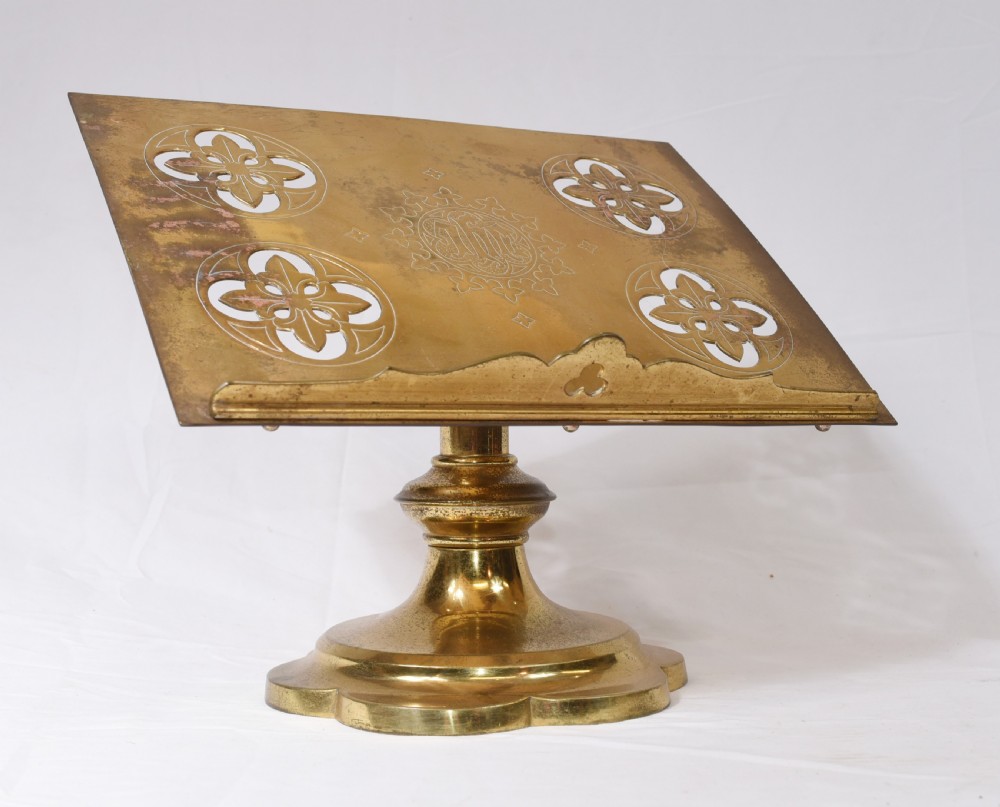 Victorian Gothic Reading Stand Antique Brass 1860 Lecturn View V