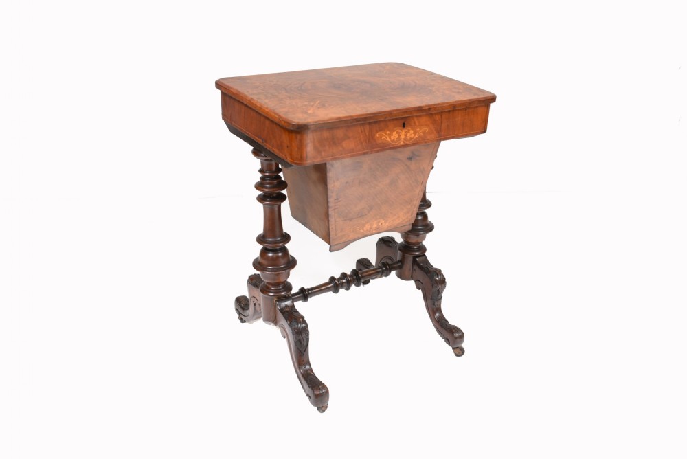 Victorian Sewing Table Antique Burr Walnut 1860 Side Tables