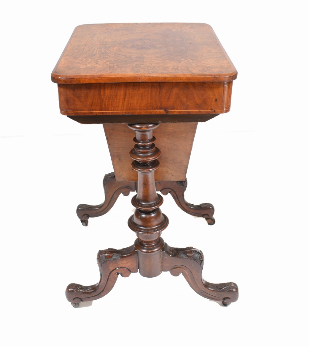 Victorian Sewing Table Antique Burr Walnut 1860 Side Tables View IX