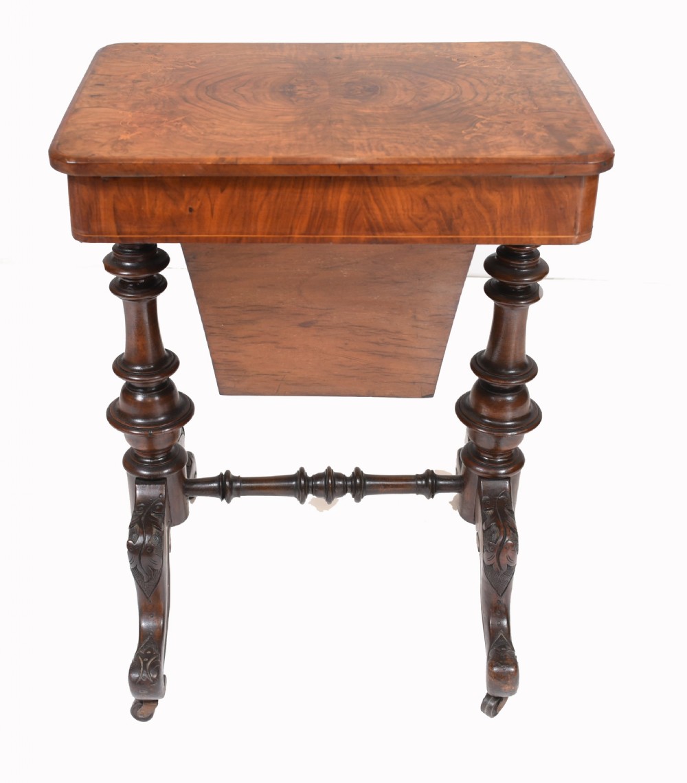Victorian Sewing Table Antique Burr Walnut 1860 Side Tables View X