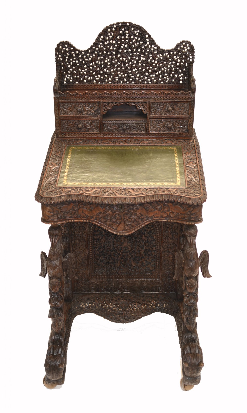 Burmese Davenport Desk Antique Hand Caved Burma Furniture 1885