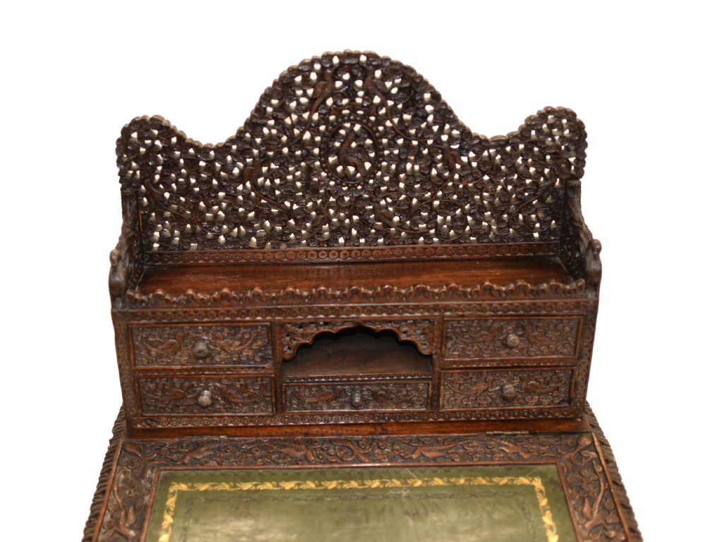Burmese Davenport Desk Antique Hand Caved Burma Furniture 1885 View II