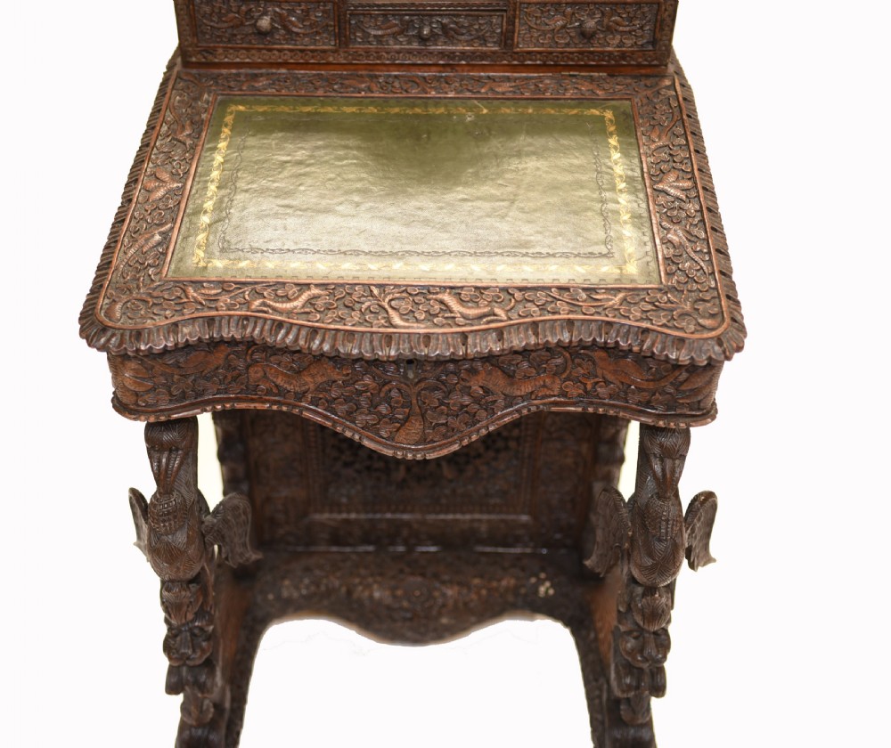 Burmese Davenport Desk Antique Hand Caved Burma Furniture 1885 View III