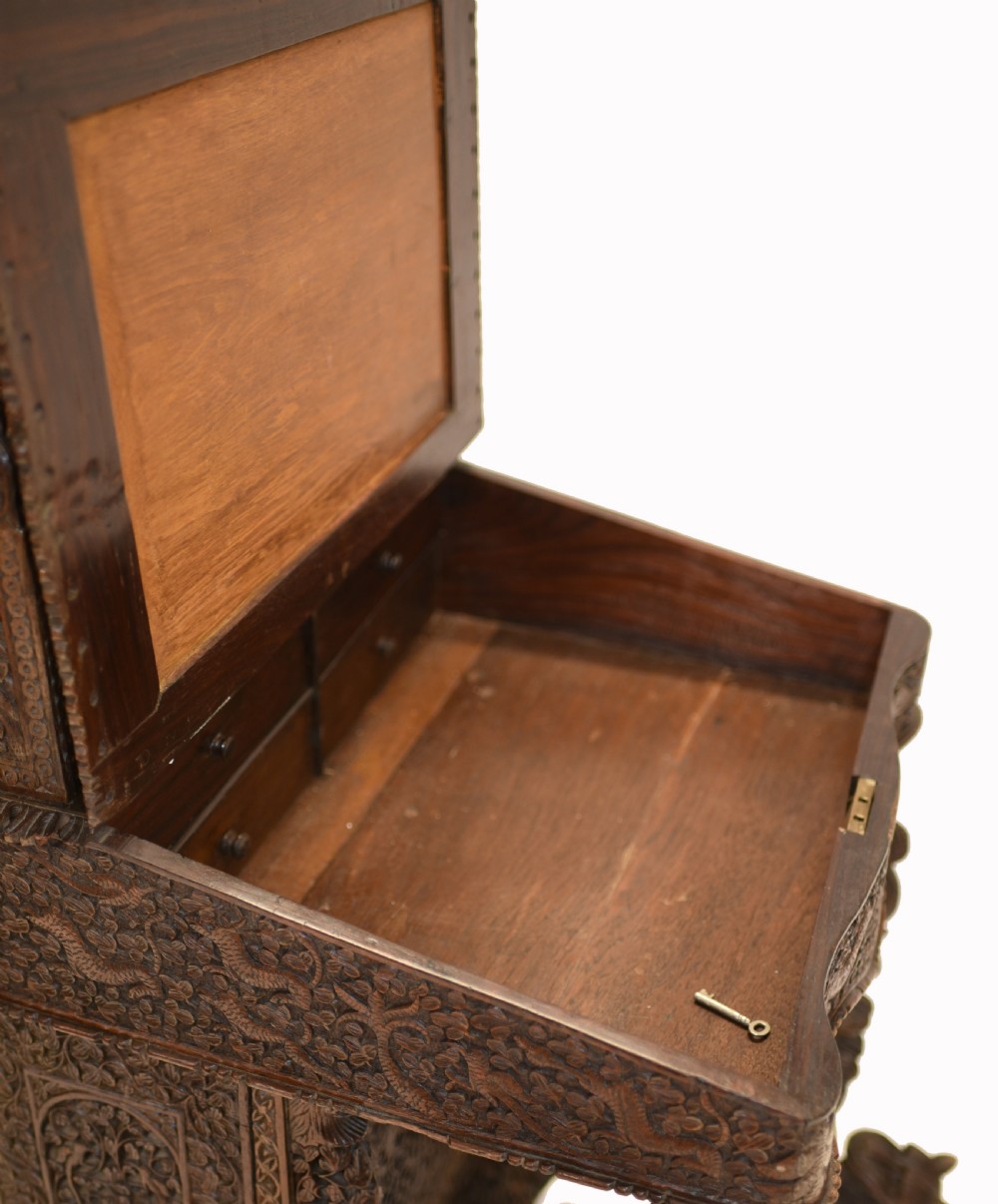 Burmese Davenport Desk Antique Hand Caved Burma Furniture 1885 View XIII