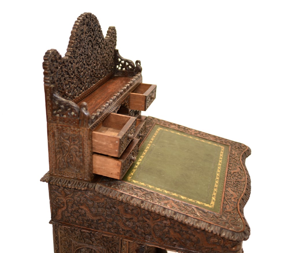 Burmese Davenport Desk Antique Hand Caved Burma Furniture 1885 View XIV