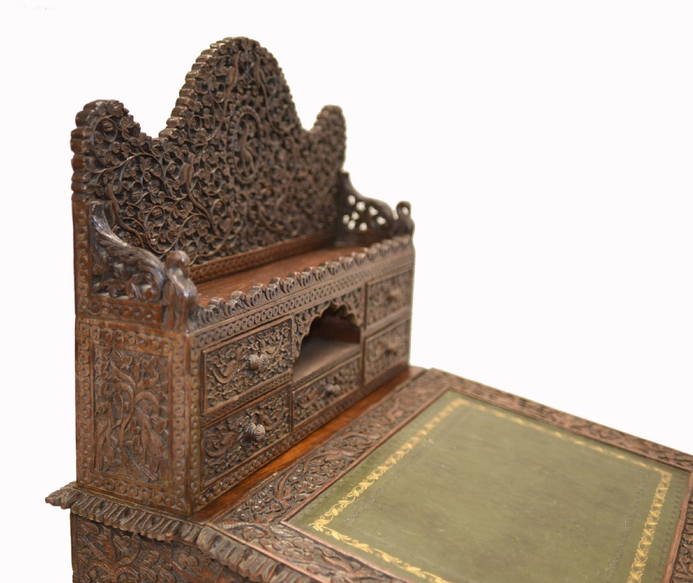 Burmese Davenport Desk Antique Hand Caved Burma Furniture 1885 View XV