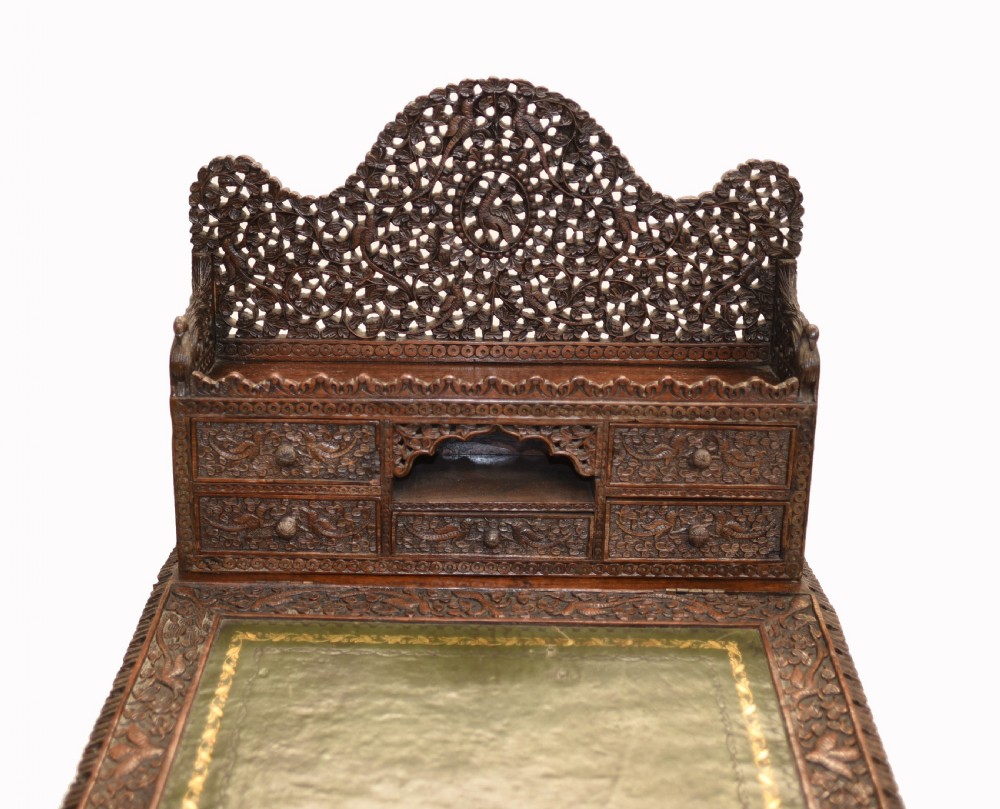 Burmese Davenport Desk Antique Hand Caved Burma Furniture 1885 View XX