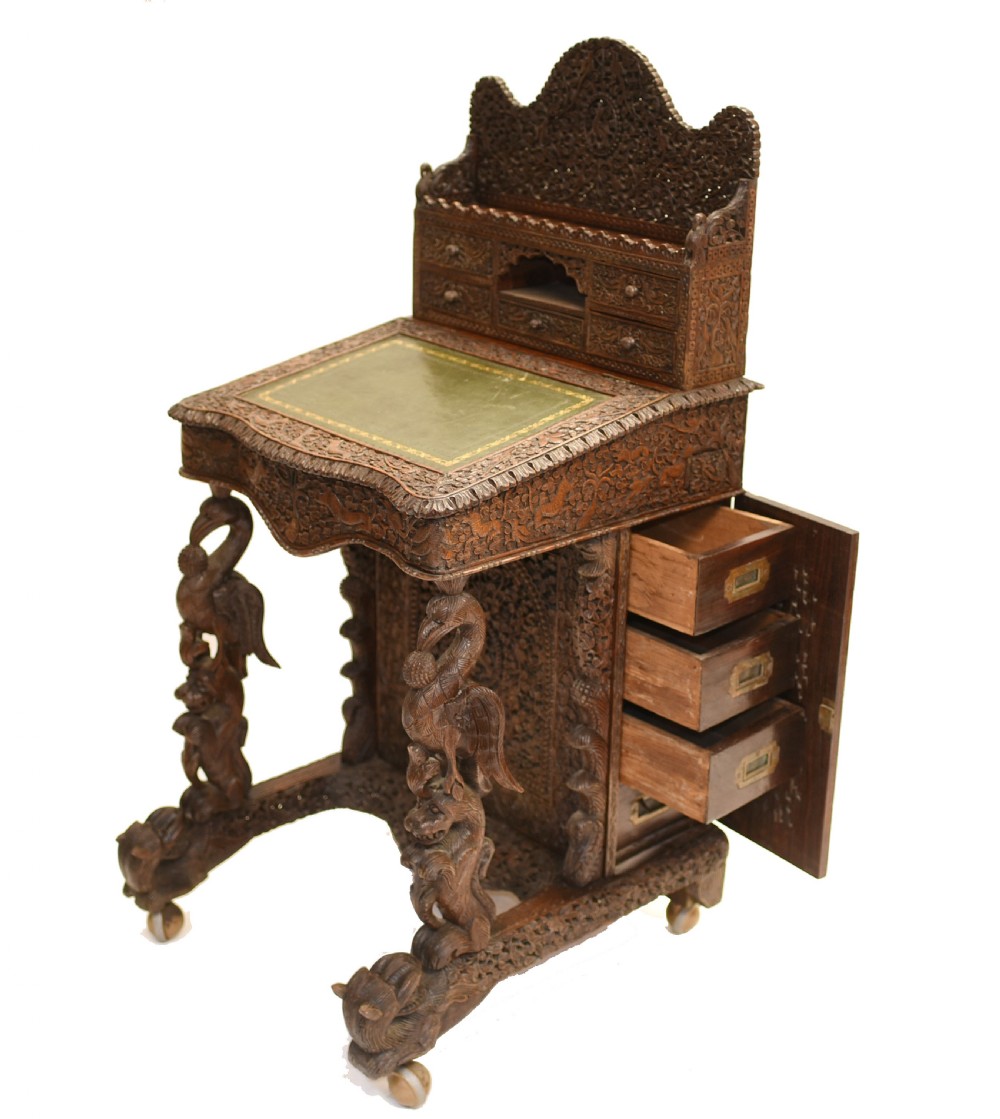 Burmese Davenport Desk Antique Hand Caved Burma Furniture 1885 View XXII