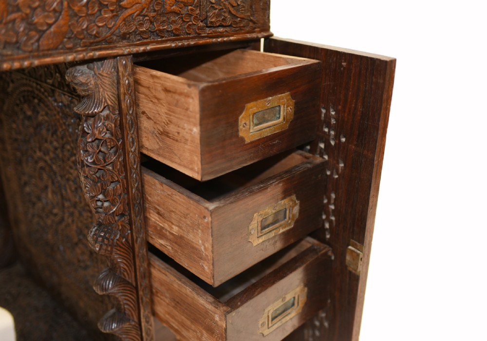 Burmese Davenport Desk Antique Hand Caved Burma Furniture 1885 View XXIII