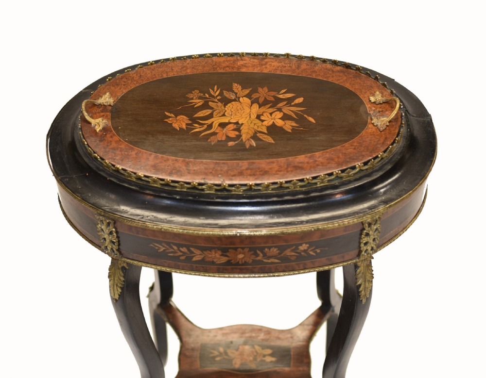 French Side Table Stand Marquetry Inlay 1880 View V