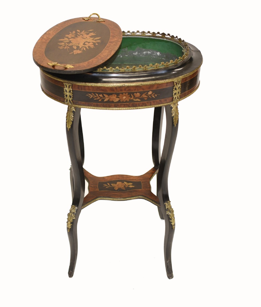 French Side Table Stand Marquetry Inlay 1880 View XII
