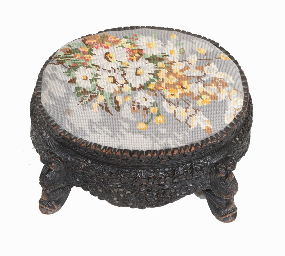 Burmese Foot Stool Carved Antique Seat Burma View III