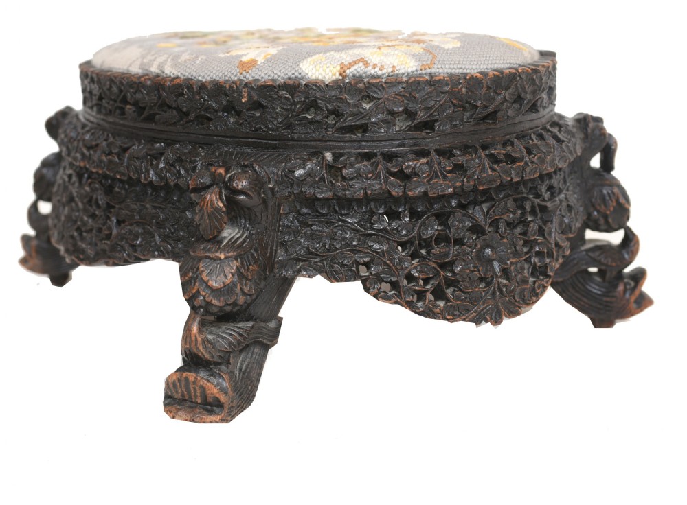 Burmese Foot Stool Carved Antique Seat Burma View VI