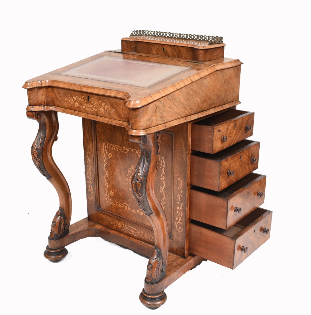 Victorian Davenport Desk Walnut Inlay 1860 View VI