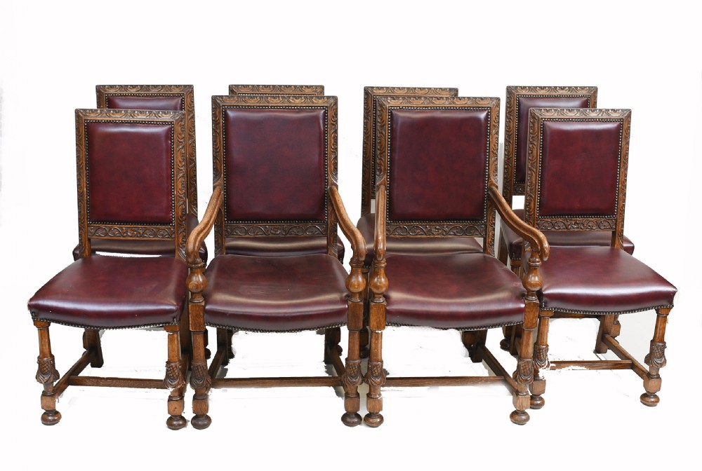 8 Oak Dining Chairs English Antique Farmhouse Furniture