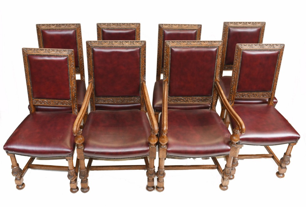 8 Oak Dining Chairs English Antique Farmhouse Furniture View II
