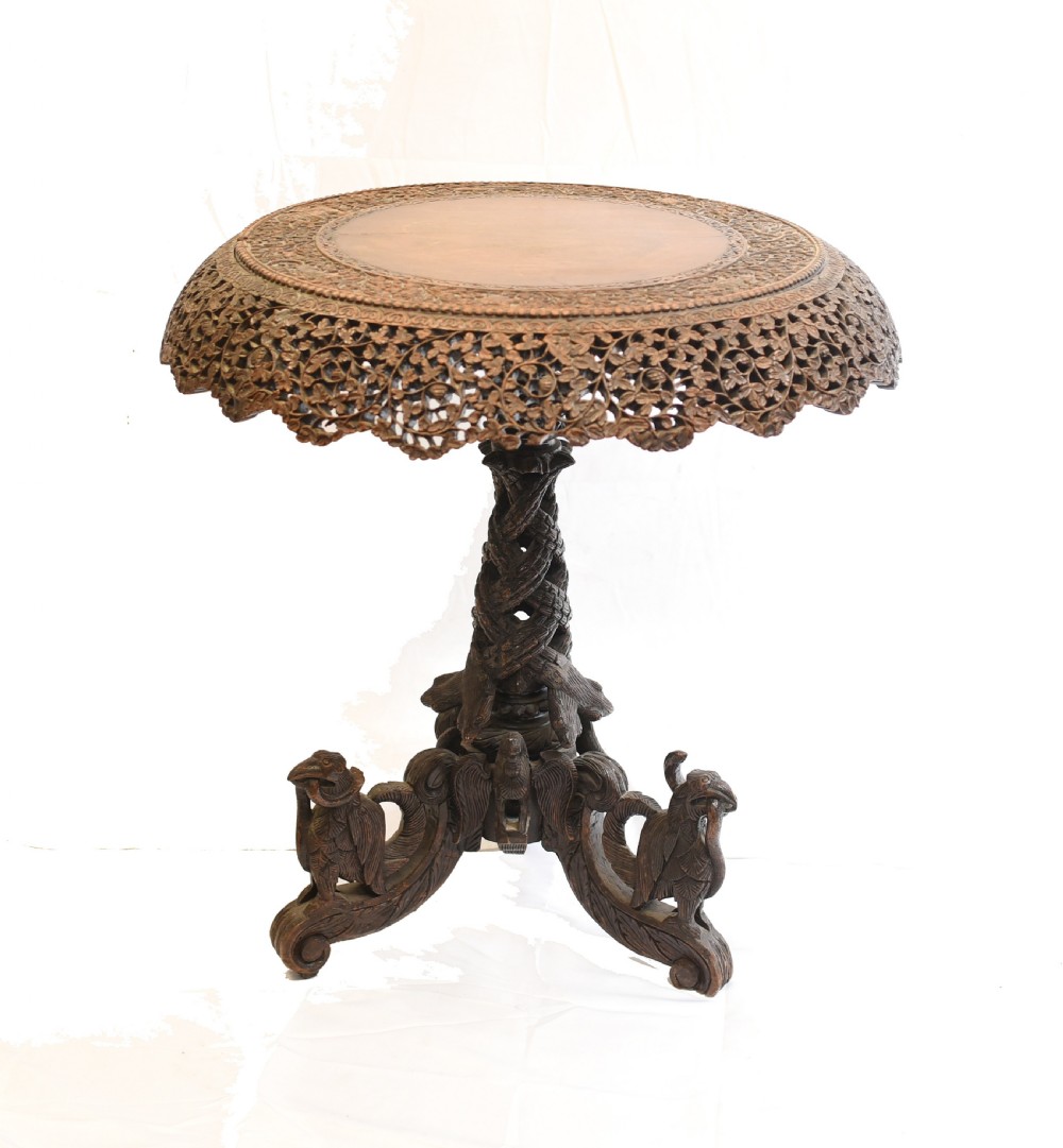 Burmese Side Table - Antique Hand Carved Burma Furniture Myanmar