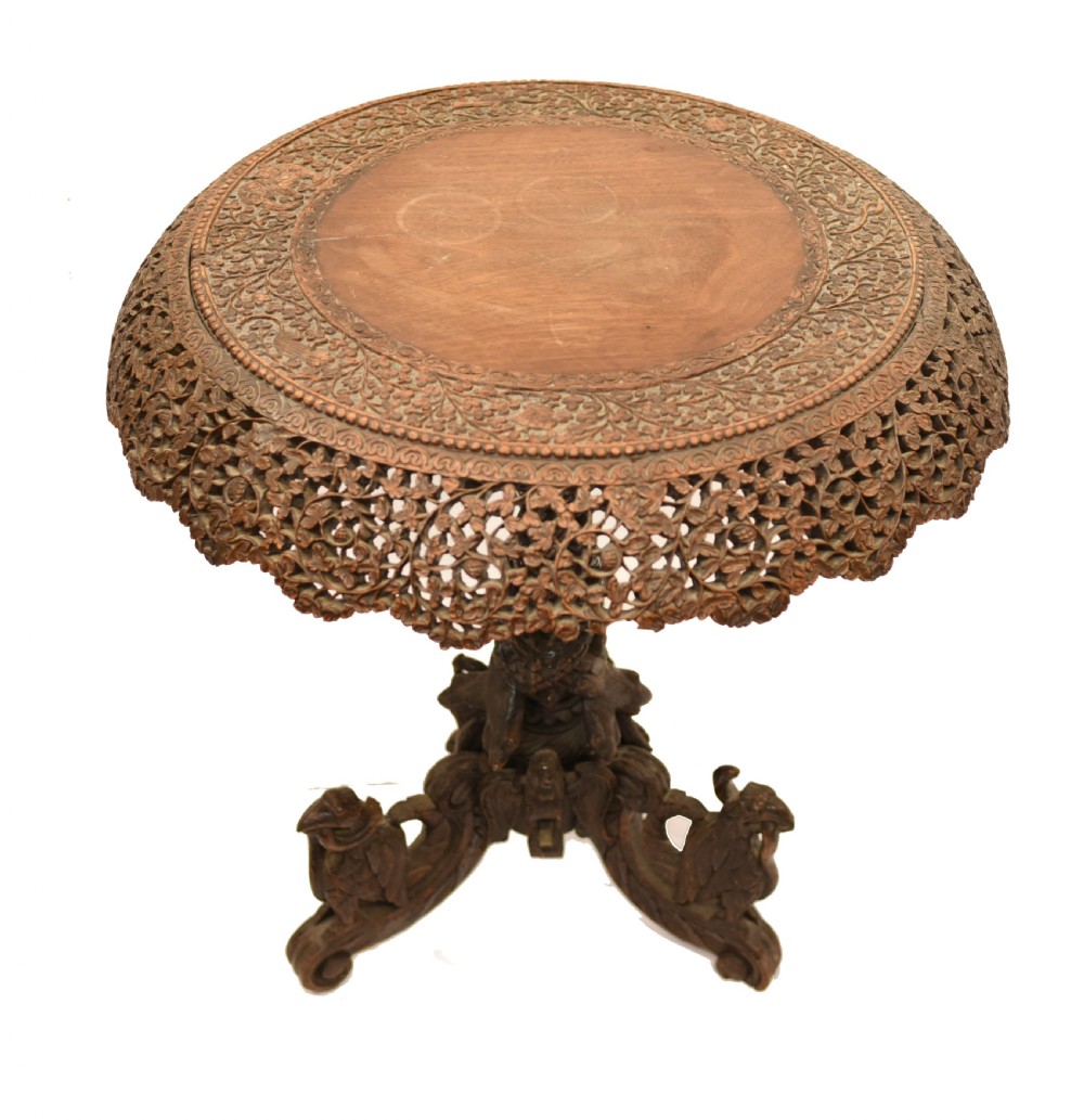 Burmese Side Table - Antique Hand Carved Burma Furniture Myanmar View V
