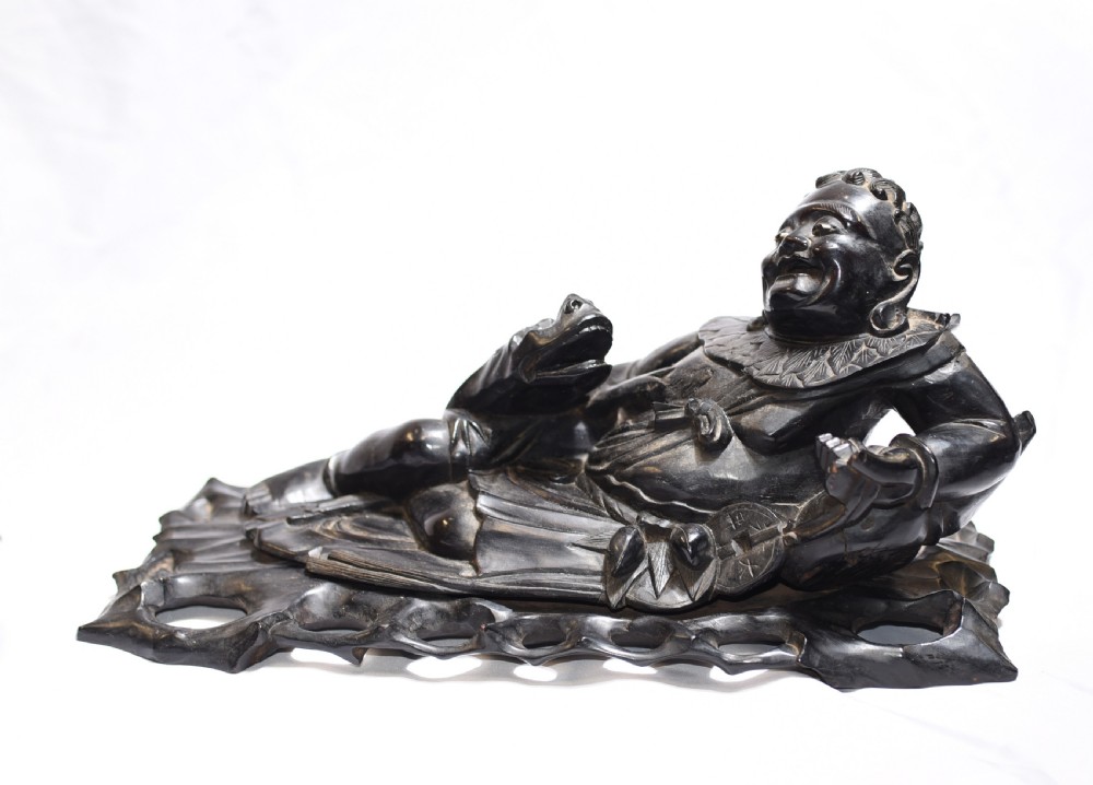 Pair Antique Carved Chinese Figurines Hardwood China View IV