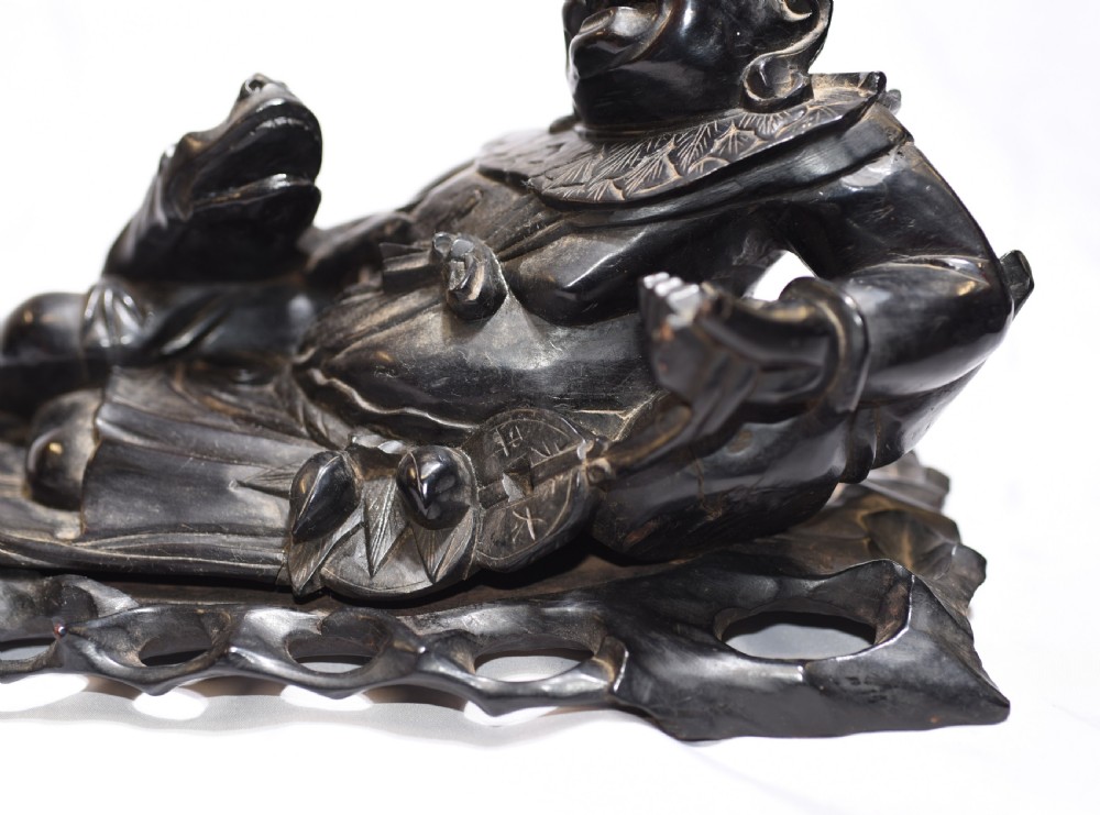 Pair Antique Carved Chinese Figurines Hardwood China View XII