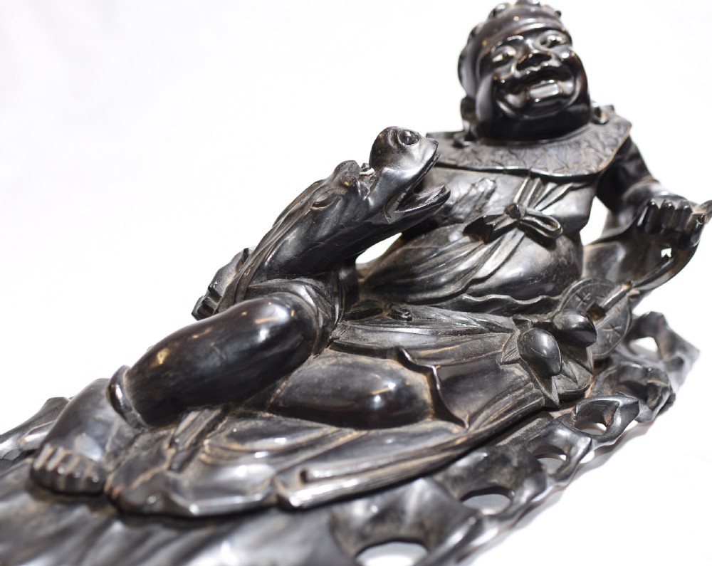 Pair Antique Carved Chinese Figurines Hardwood China View XIII