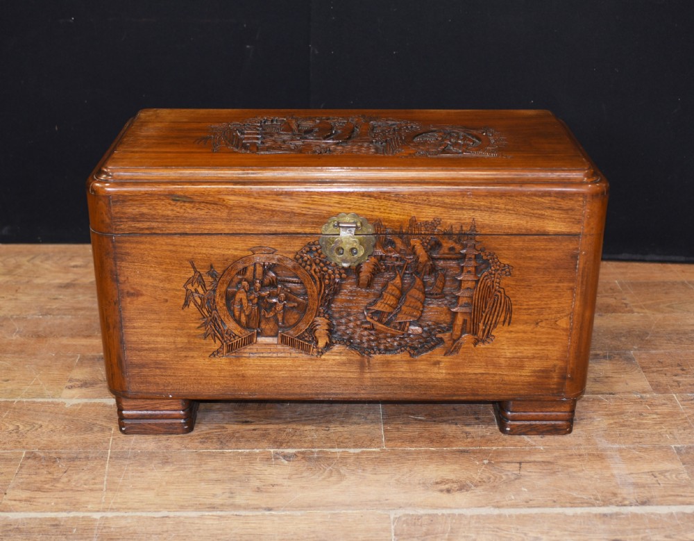 Antique Chinese Camphor Chest - Hand Carved Trunk Circa 1920