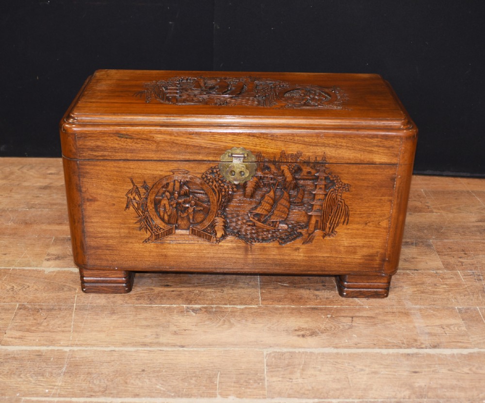 Antique Chinese Camphor Chest - Hand Carved Trunk Circa 1920 View II