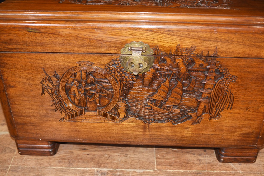 Antique Chinese Camphor Chest - Hand Carved Trunk Circa 1920 View IV