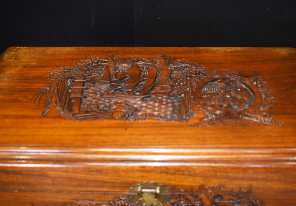 Antique Chinese Camphor Chest - Hand Carved Trunk Circa 1920 View V