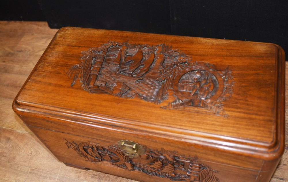 Antique Chinese Camphor Chest - Hand Carved Trunk Circa 1920 View VI