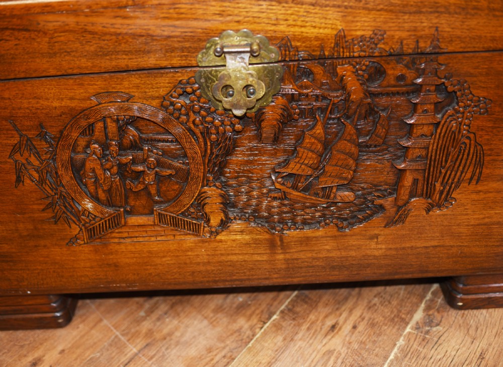 Antique Chinese Camphor Chest - Hand Carved Trunk Circa 1920 View IX