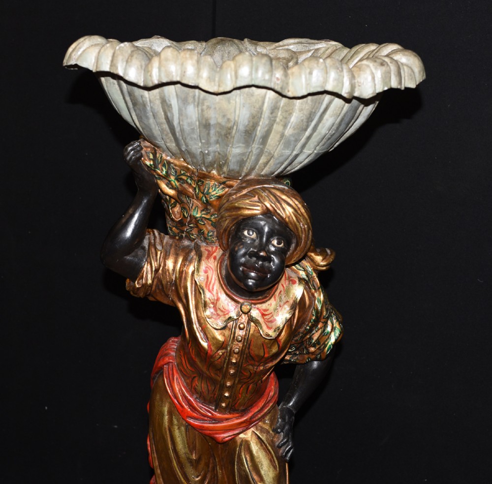 Pair Venetian Blackamoor Figurines - Antique Clam Shell Planter Stands View III