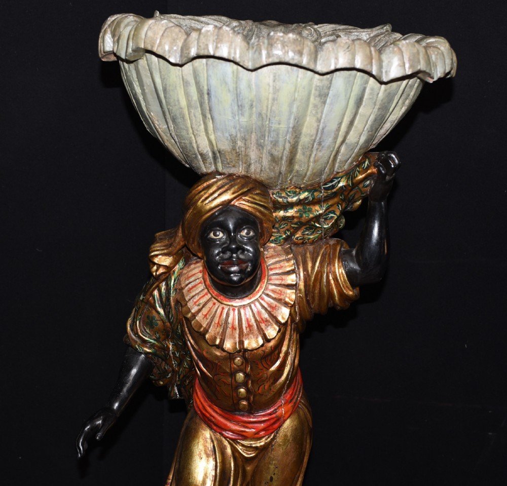 Pair Venetian Blackamoor Figurines - Antique Clam Shell Planter Stands View V