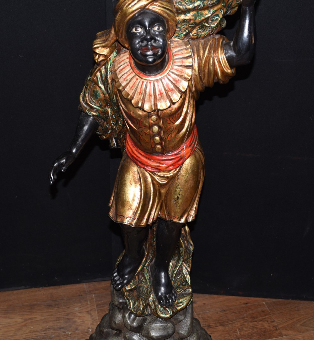 Pair Venetian Blackamoor Figurines - Antique Clam Shell Planter Stands View VI