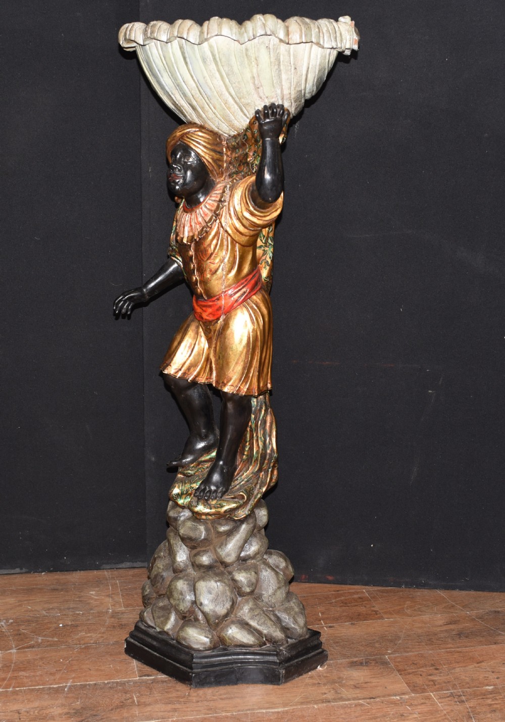 Pair Venetian Blackamoor Figurines - Antique Clam Shell Planter Stands View VII