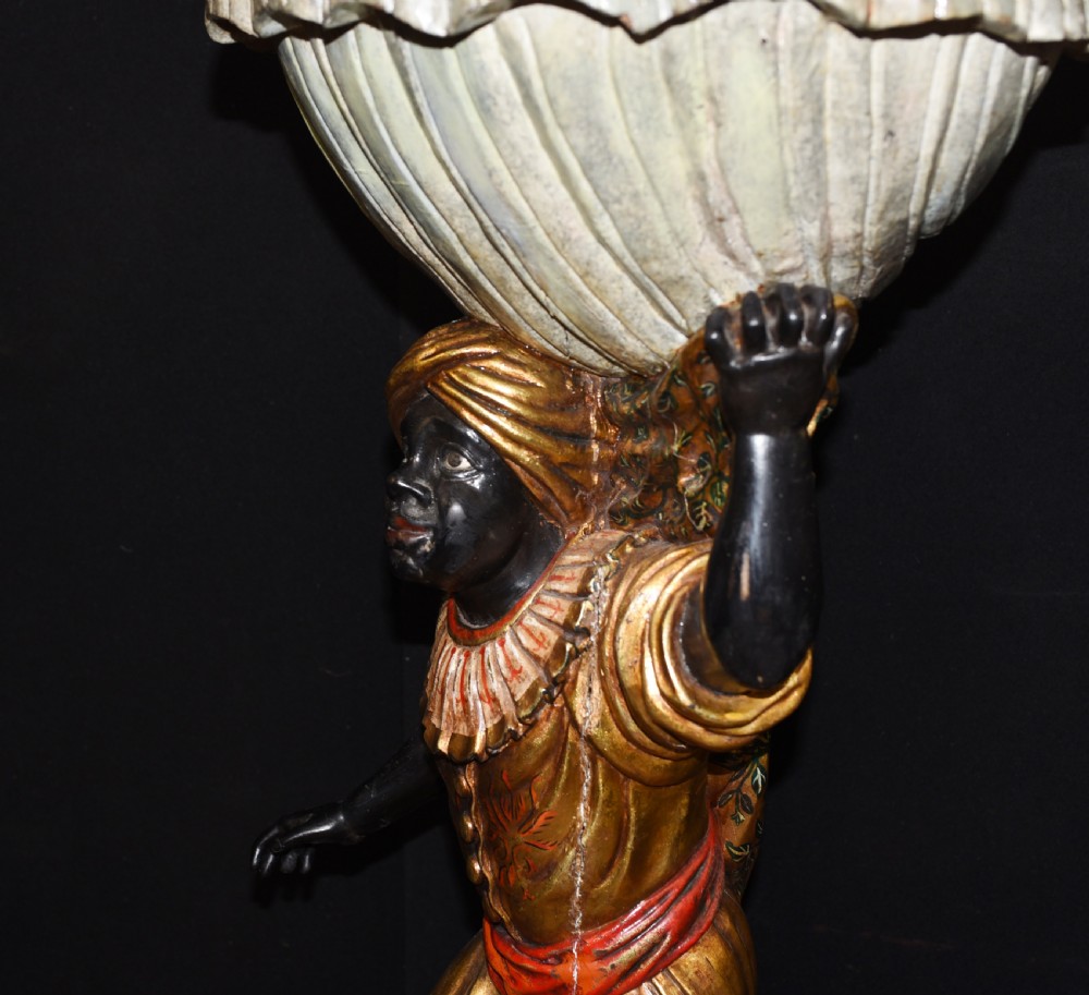 Pair Venetian Blackamoor Figurines - Antique Clam Shell Planter Stands View VIII