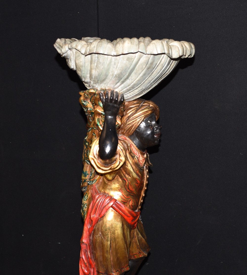 Pair Venetian Blackamoor Figurines - Antique Clam Shell Planter Stands View IX