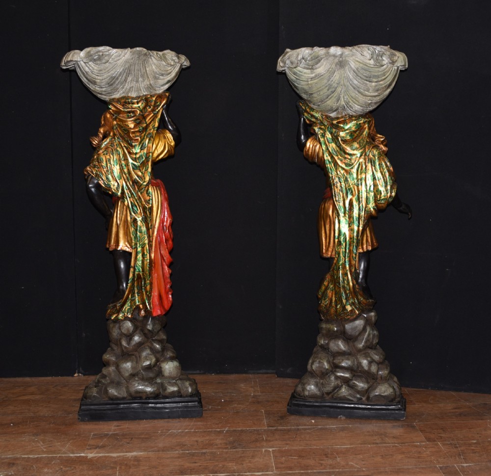 Pair Venetian Blackamoor Figurines - Antique Clam Shell Planter Stands View XII