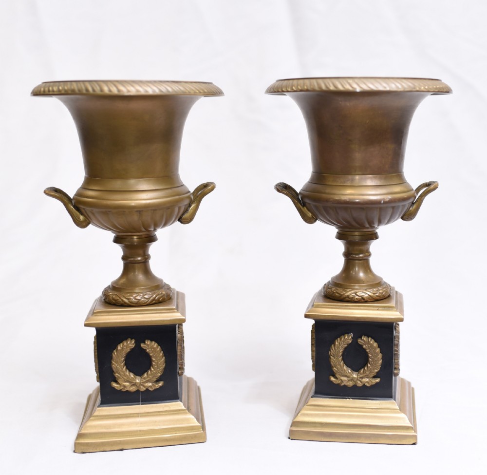 Pair Antique Bronze Campana Urns - French Empire Medici View VII