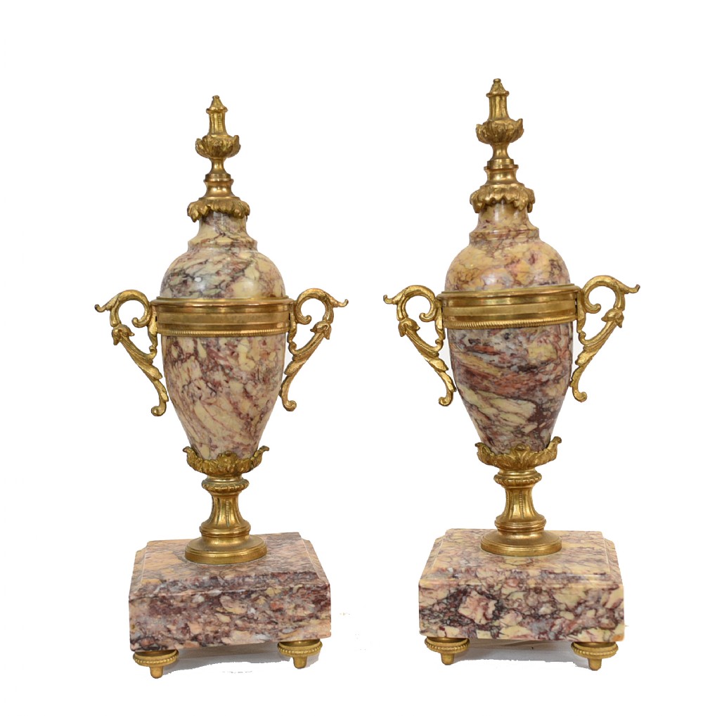 Pair Empire Marble Urns - Amphora Vases Antique 1910
