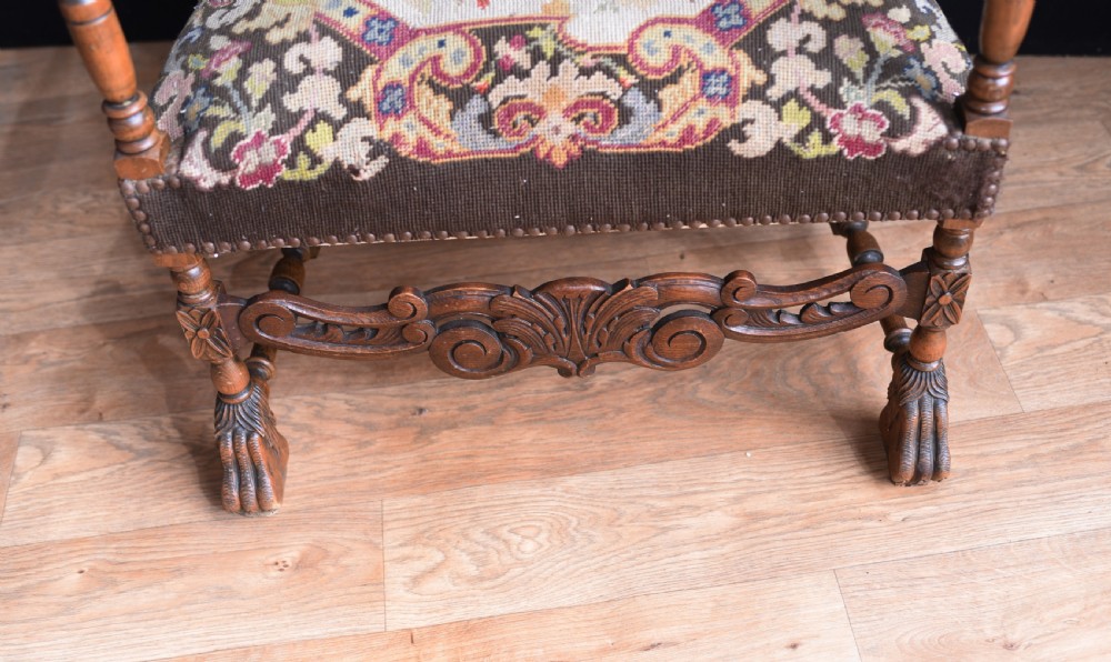 Antique Walnut Arm Chairs - French Tapestry Farmhouse Furniture View VII