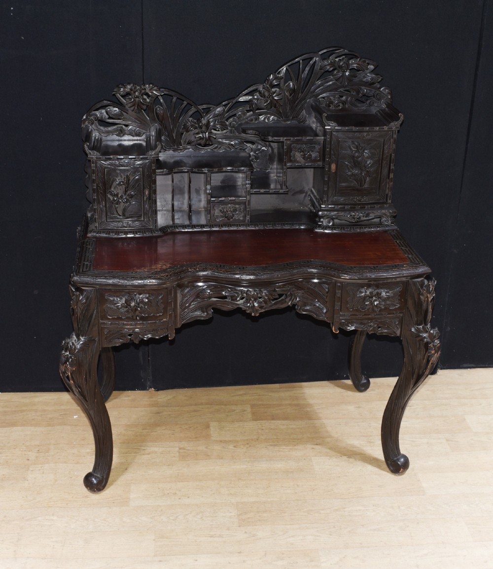 Antique Japanese Desk and Chair Set - Carved Hardwood 1880 View VIII