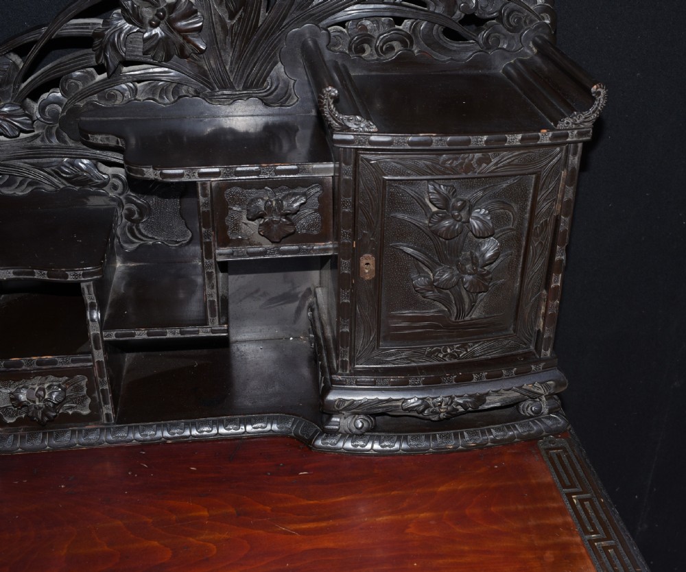 Antique Japanese Desk and Chair Set - Carved Hardwood 1880 View IV
