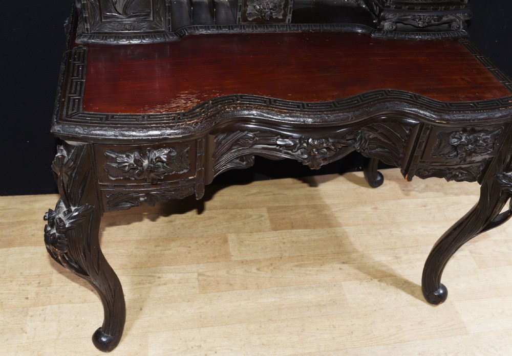 Antique Japanese Desk and Chair Set - Carved Hardwood 1880 View V