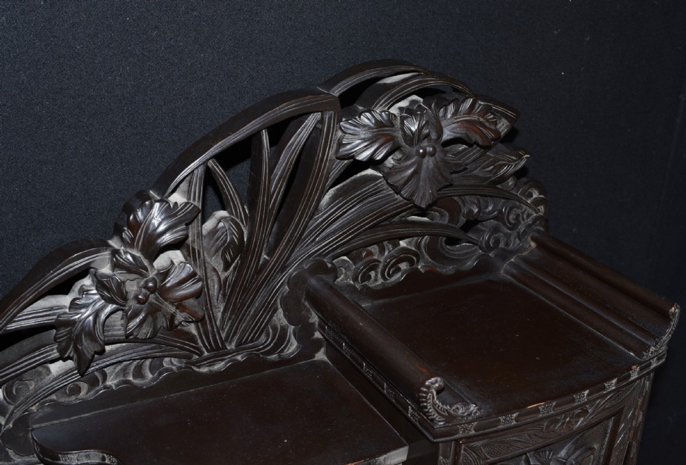 Antique Japanese Desk and Chair Set - Carved Hardwood 1880 View VII