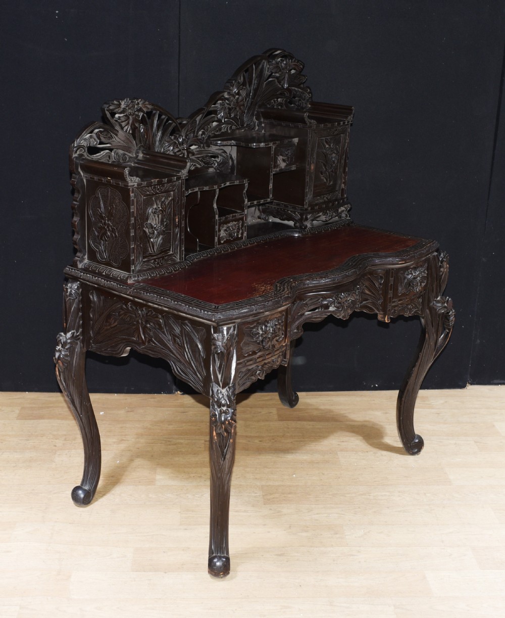 Antique Japanese Desk and Chair Set - Carved Hardwood 1880 View IX