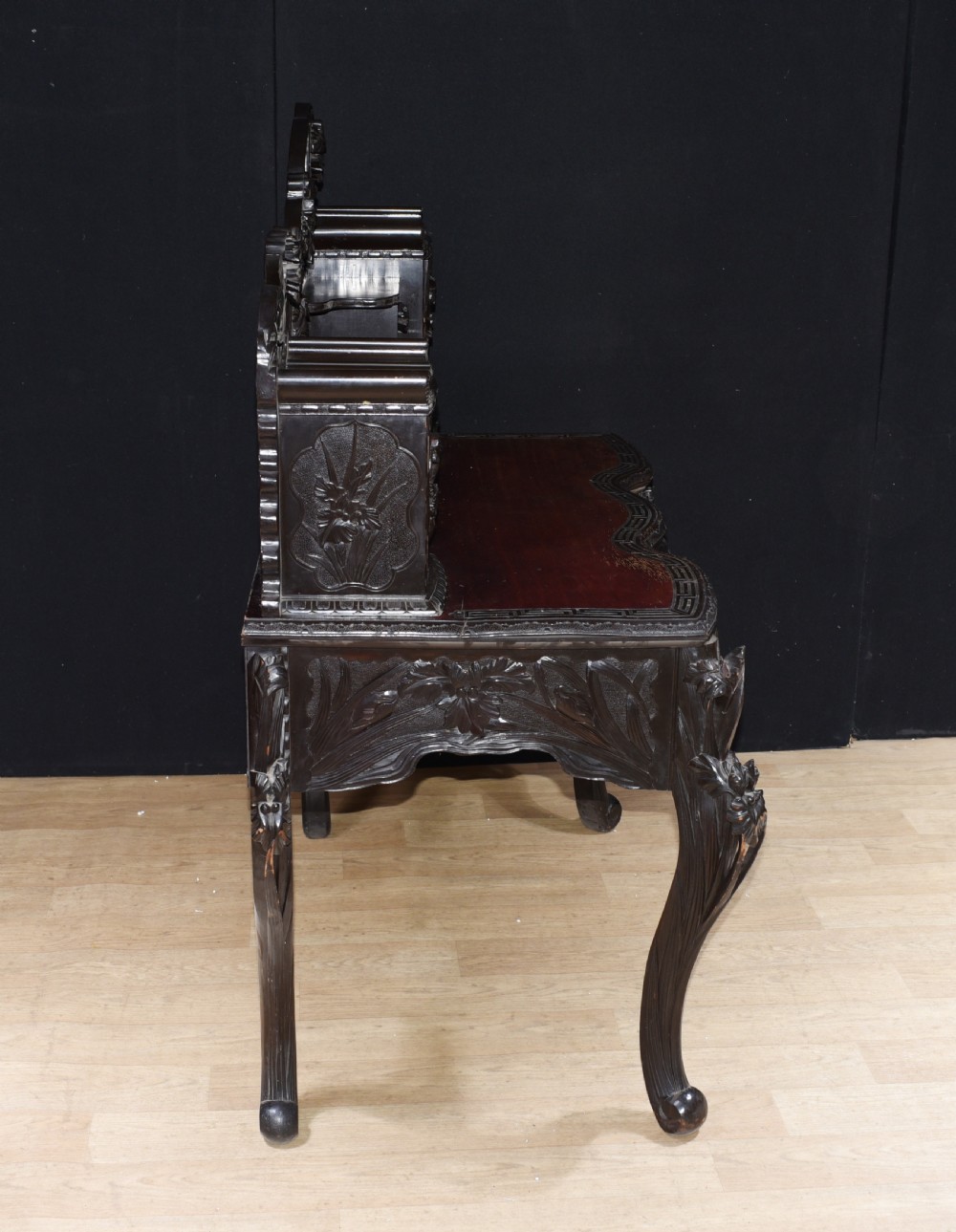 Antique Japanese Desk and Chair Set - Carved Hardwood 1880 View X